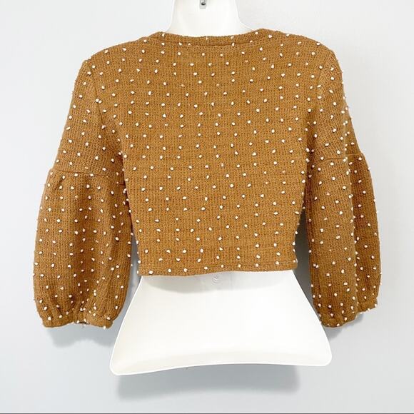 BCBGENERATION brown polka dot puff sleeve top XXS - Picture 6 of 9
